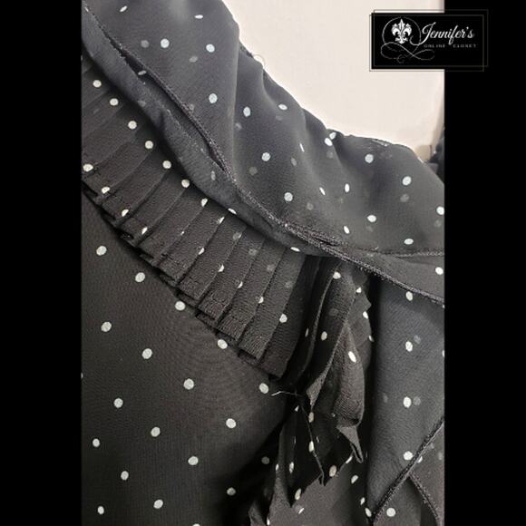 3/$25 Apt. 9 Black and White Sheer Pleated Ruffle Polka Dot Blouse - Picture 6 of 13